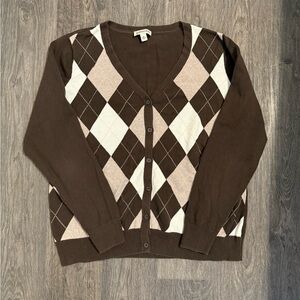 Preppy Brown Argyle Women's Sweater